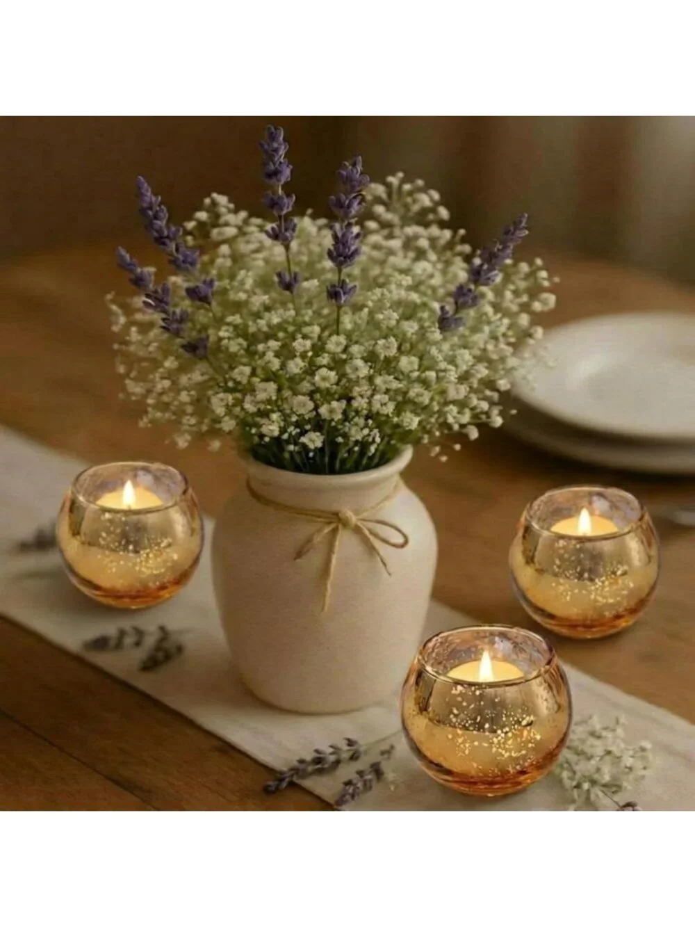 24 Speckled Mercury Glass Votive Candle Holders for Wedding & Party Decor